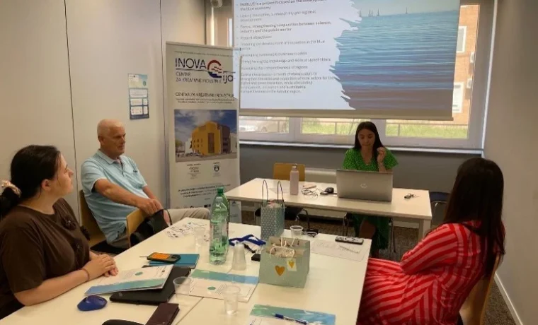 Uvodni sastanak u sjedištu Ustanove INOVAcija u Zadru s predstavnicima INOVAcije, mentorima i rezidenticom Mijom Fiorencis